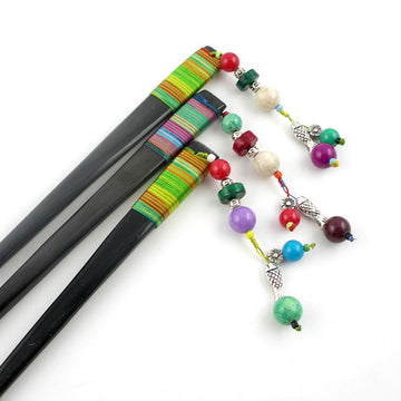 Handmade Thread Wrapped Buffalo Horn Hair Stick with Tassel